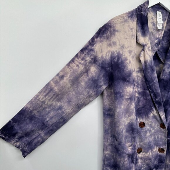 Amadi Anthropologie Blazer Jacket Medium‎ Purple Tie Dye Double Breasted Pockets - Picture 10 of 15